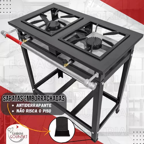 Fogão Industrial A Gás 2 Bocas Alta Pressão Linha Premium 30x30 Profissional Paneleiro Reforçado Marca Cozinha Gourmet + Brinde