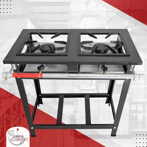 Fogão Industrial A Gás 2 Bocas Alta Pressão Linha Premium 30x30 Profissional Paneleiro Reforçado Marca Cozinha Gourmet + Brinde