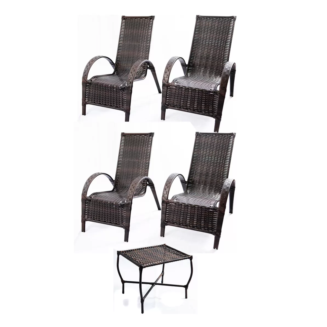 Kit 4 Cadeiras + 1 Mesa Junco Poltrona Paris Varanda Premium
