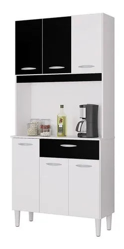 Cozinha Kit Cassia 6 Portas Branco Preto - Poquema