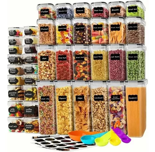 Kit 42 Potes Herméticos Mantimentos Plásticos Com Tampa