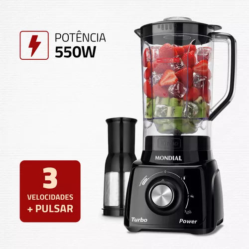 (PROMOÇÃO PRIMEIRA COMPRA) Liquidificador Turbo Power 2,2 L Potência De 550w Cor Preto Mondial 110v
