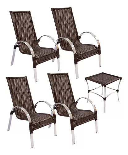 Conjunto 4 Cadeira Alumínio + Mesinha Piscina Sol E Chuva