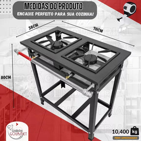 Fogão Industrial A Gás 2 Bocas Alta Pressão Linha Premium 30x30 Profissional Paneleiro Reforçado Marca Cozinha Gourmet + Brinde