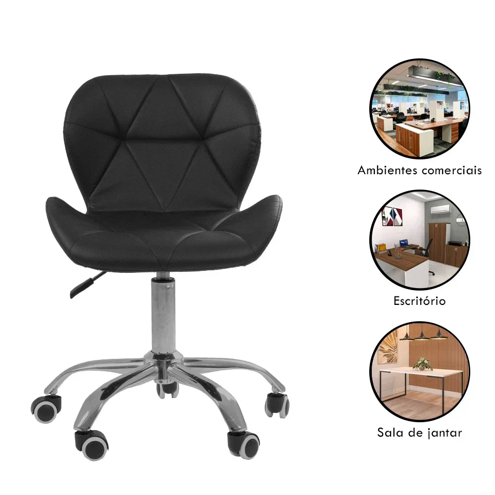 Kit com 2 Cadeiras de Escritório Eiffel Slim com Base Giratória Ajustável