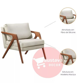 Poltrona Mona – Design Atemporal com Madeira Maciça e Conforto Sofisticado