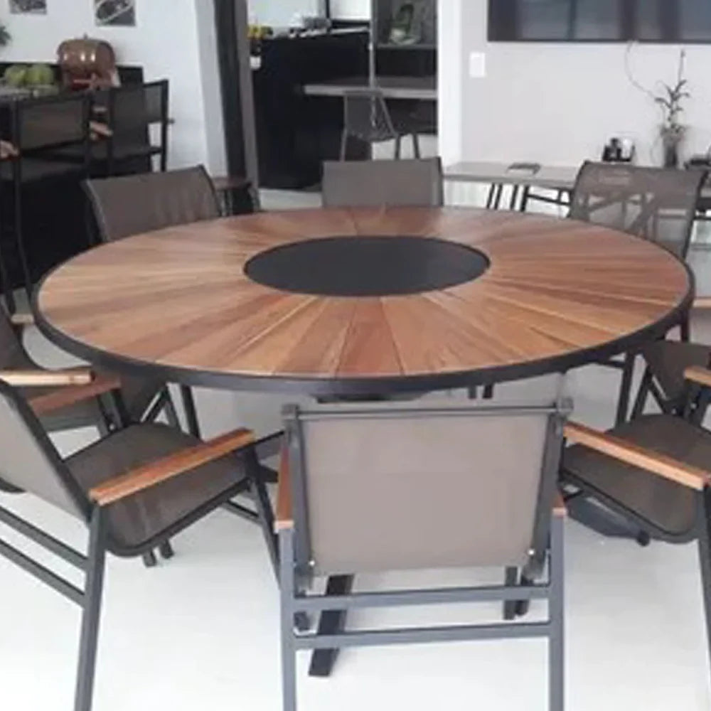 Conjunto de Mesa Madeira Tela sling e Alumínio 70178