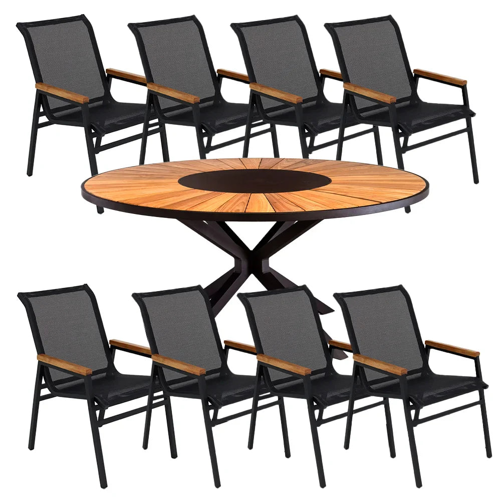 Conjunto de Mesa Madeira Tela sling e Alumínio 70178